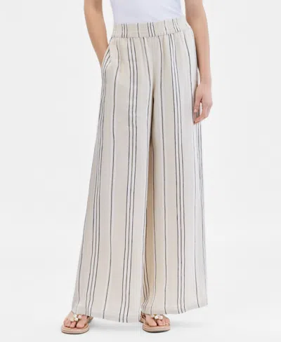 Inc International Concepts Women's Stripe Linen-blend Wide-leg Pants, Macy's Exclusive In Multi