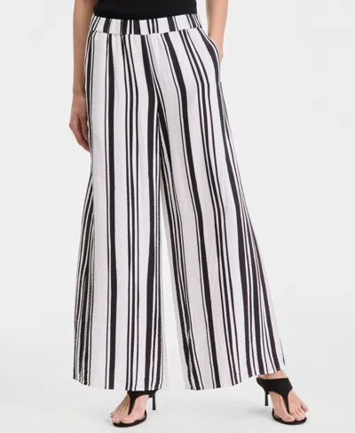 Inc International Concepts Women's Stripe Wide-leg Pull-on Pants, Macy's Exclusive In Black