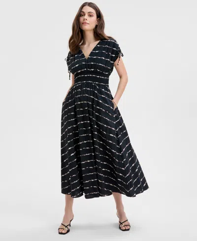 Inc International Concepts Women's Striped Double V-neck Cotton Dress, Exclusively At Macy's In Charmi Dye