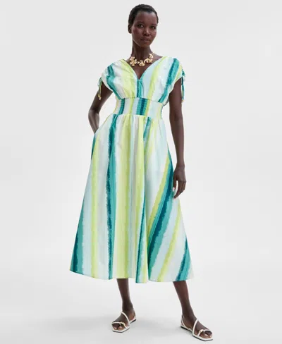 Inc International Concepts Women's Striped Double V-neck Cotton Dress, Exclusively At Macy's In Layla Stripe