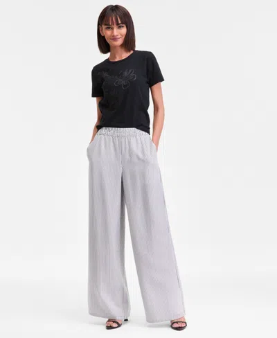 Inc International Concepts Women's Striped Pull-on Wide-leg Pants, Macy's Exclusive In White