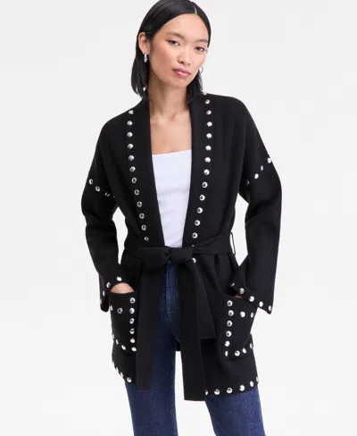 Inc International Concepts Women's Studded Belted Cardigan, Macy's Exclusive In Black