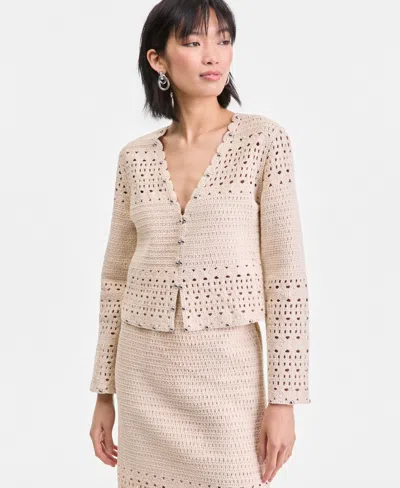 Inc International Concepts Women's Studded Cotton Crochet Cardigan, Macy's Exclusive In Neutral