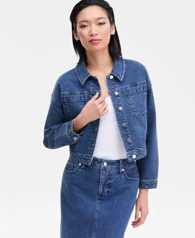 Inc International Concepts Women's Studded Denim Cotton Trucker Jacket, Macy's Exclusive In Brown