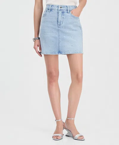 Inc International Concepts Women's Studded Denim Mini Skirt, Macy's Exclusive In Multi