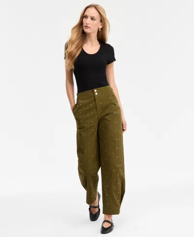 Inc International Concepts Women's Studded Tapered Pants, Macy's Exclusive In Green