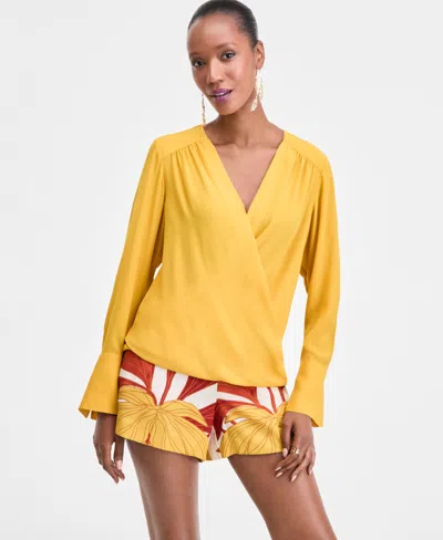 Inc International Concepts Women's Surplice Long-sleeve Blouse, Exclusively At Macy's