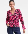 Inc International Concepts Women's Surplice Long-sleeve Blouse, Exclusively At Macy's In Pink