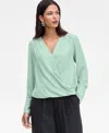 Inc International Concepts Women's Surplice Long-sleeve Blouse, Exclusively At Macy's In Green
