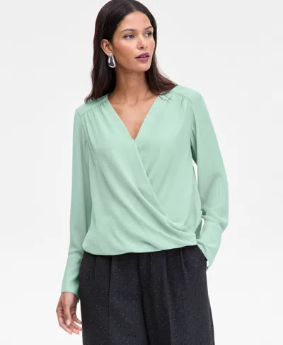 Inc International Concepts Women's Surplice Long-sleeve Blouse, Exclusively At Macy's In Green