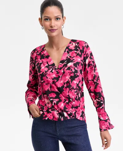 Inc International Concepts Women's Surplice Long-sleeve Blouse, Exclusively At Macy's In Multi