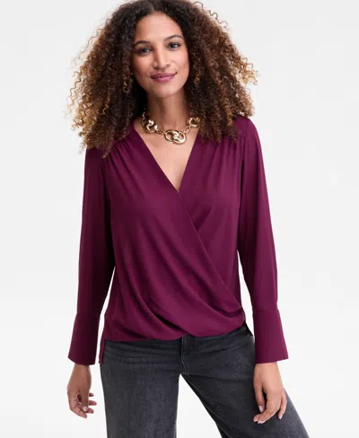 Inc International Concepts Women's Surplice Long-sleeve Blouse, Exclusively At Macy's In Purple