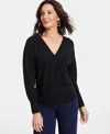 Inc International Concepts Women's Surplice Long-sleeve Sweater, Created For Macy's In Deep Black