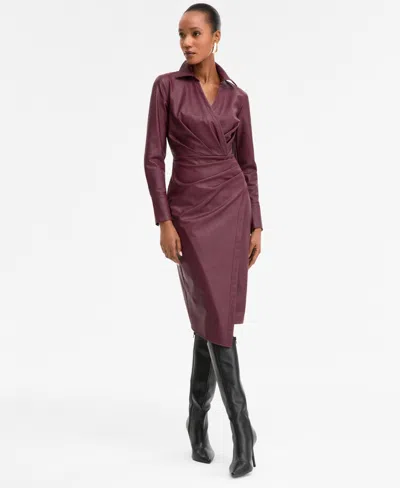 Inc International Concepts Women's Surplice-neck Faux-leather Dress, Macy's Exclusive In Burgundy