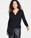Inc International Concepts Women's Surplice Wrap Sweater, Created For Macy's In Deep Black