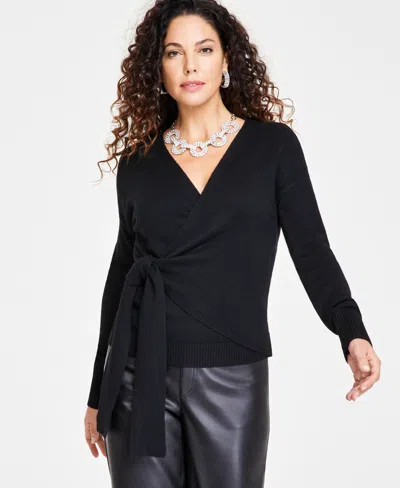Inc International Concepts Women's Surplice Wrap Sweater, Created For Macy's In Deep Black