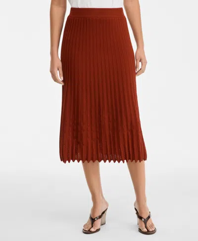 Inc International Concepts Women's Sweater-knit Pleated High-waisted Skirt, Macy's Exclusive In Copper Rust