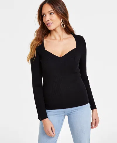 Inc International Concepts Women's Sweetheart-neck Sweater, Exclusively At Macy's In Deep Black