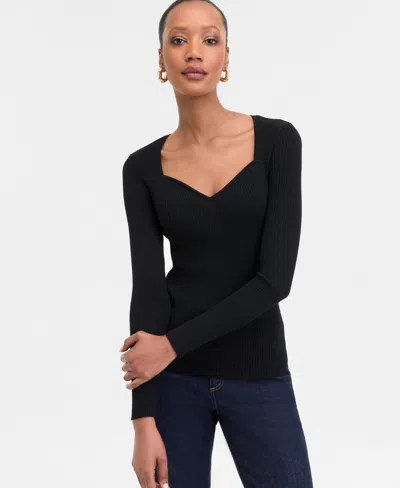 Inc International Concepts Women's Sweetheart-neck Sweater, Exclusively At Macy's In Deep Black