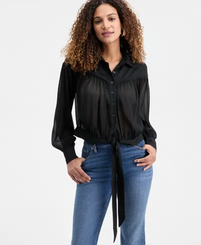 Inc International Concepts Women's Textured Tie-hem Blouse, Macy's Exclusive In Black