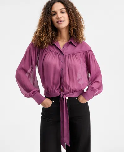 Inc International Concepts Women's Textured Tie-hem Blouse, Macy's Exclusive In Purple