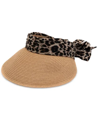 Inc International Concepts Women's Tie-back Chiffon & Straw Visor, Created For Macy's In Leopard