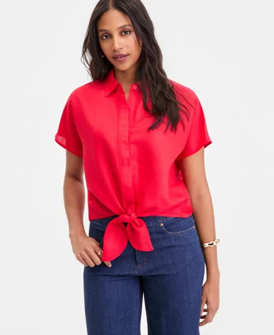 Inc International Concepts Women's Tie-front Blouse, Exclusively At Macy's In Red
