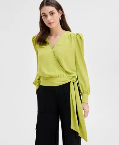 Inc International Concepts Women's Tie-front Blouse, Exclusively At Macy's In Lime Sash
