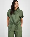 Inc International Concepts Women's Tie-front Blouse, Exclusively At Macy's In Olivine