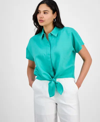 Inc International Concepts Women's Tie-front Blouse, Exclusively At Macy's In Winter Garden