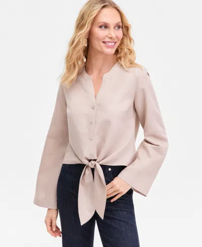 Inc International Concepts Women's Tie-front Button-up Blouse, Macy's Exclusive In Neutral