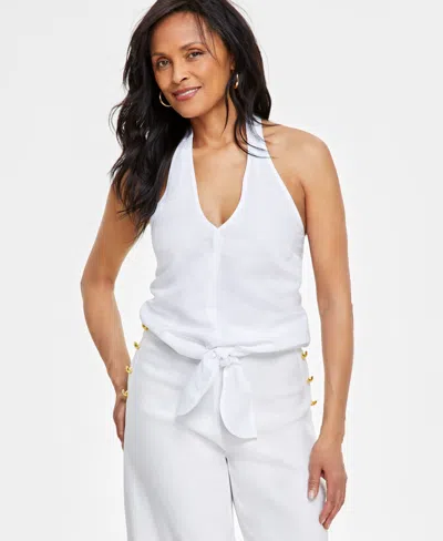 Inc International Concepts Women's Tie-front Halter Blouse, Created For Macy's In Bright White