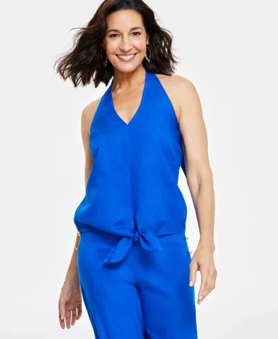 Inc International Concepts Women's Tie-front Halter Blouse, Created For Macy's In Intense Cobalt