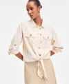Inc International Concepts Women's Tie-front Safari Blouse, Exclusively At Macy's In Neutral