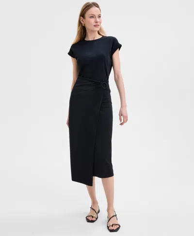 Inc International Concepts Women's Tie-front Shirt Dress, Exclusively At Macy's In Deep Black