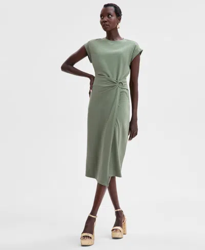 Inc International Concepts Women's Tie-front Shirt Dress, Exclusively At Macy's In Olivine