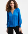 Inc International Concepts Women's Tie-neck Puff-sleeve Blouse, Macy's Exclusive In Blue