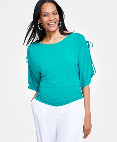 Inc International Concepts Women's Tie-sleeve Top, Created For Macy's In Fresco Blue