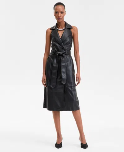Inc International Concepts Women's Tie-waist Notch-collar Trench Dress, Exclusively At Macy's In Deep Black