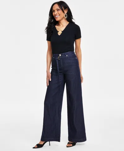 Inc International Concepts Women's Tied Wide-leg Jeans, Created For Macy's In Dark Indigo