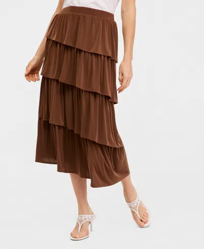 Inc International Concepts Women's Tiered Midi Skirt, Macy's Exclusive In Brown