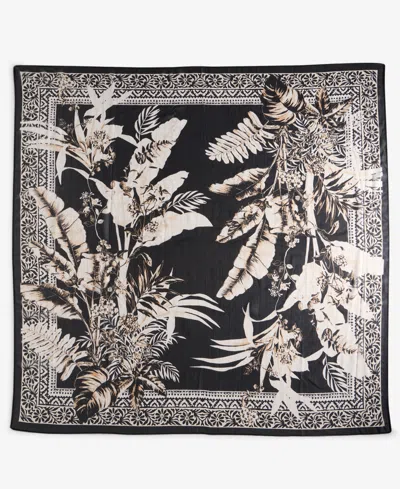 Inc International Concepts Women's Tropical Leaf Border Print Square Scarf, Exclusively At Macy's In Black