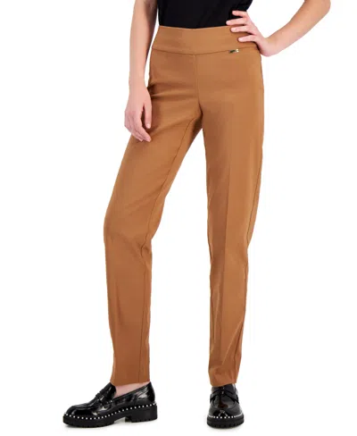 Inc International Concepts Women's Tummy-control Pull-on Straight-leg Pants, Created For Macy's In Brown Saira