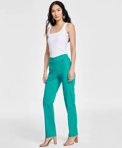 Inc International Concepts Women's Tummy-control Pull-on Straight-leg Pants, Created For Macy's In Fresco Blue