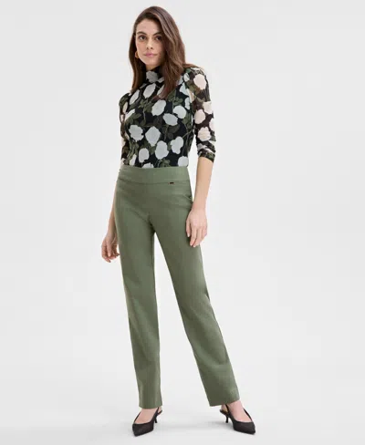 Inc International Concepts Women's Tummy-control Pull-on Straight-leg Pants, Created For Macy's In Olivine