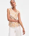 Inc International Concepts Women's Printed Cotton Twist-neck Top, Exclusively At Macy's In Neutral