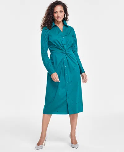 Inc International Concepts Women's Twist-front Embellished Dress, Created  For Macy's In Green Tourmaline | ModeSens