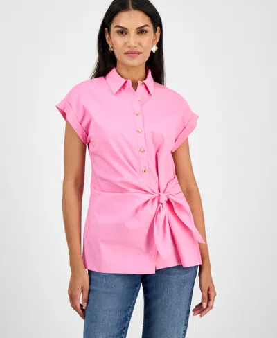 Inc International Concepts Women's Twist-front Tie-waist Shirt, Exclusively At Macy's In Pink Shade