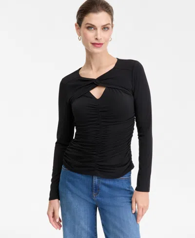 Inc International Concepts Women's Twist Keyhole Ruched Top, Macy's Exclusive In Black