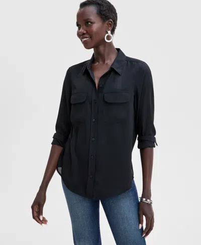 Inc International Concepts Women's Two-pocket Shirt, Exclusively At Macy's In Deep Black